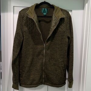 Men's Arthur Beale Olive Zip-Up Sweater With Quilted Details. Size M